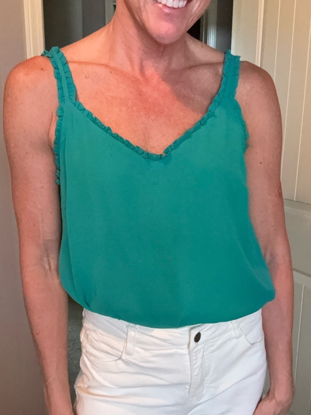 Wishlist Green Ruffle-Trim V-Neck Camisole